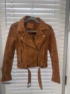 Cognac Brown BLANKNYC Belted Suede Moto Jacket